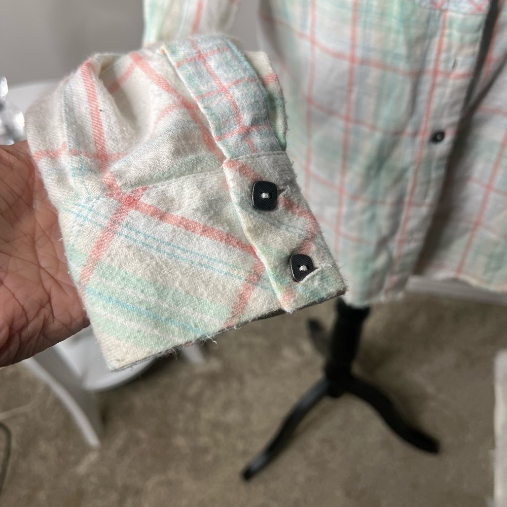 Free people pastel raw hem plaid button down shirt - Picture 4 of 11
